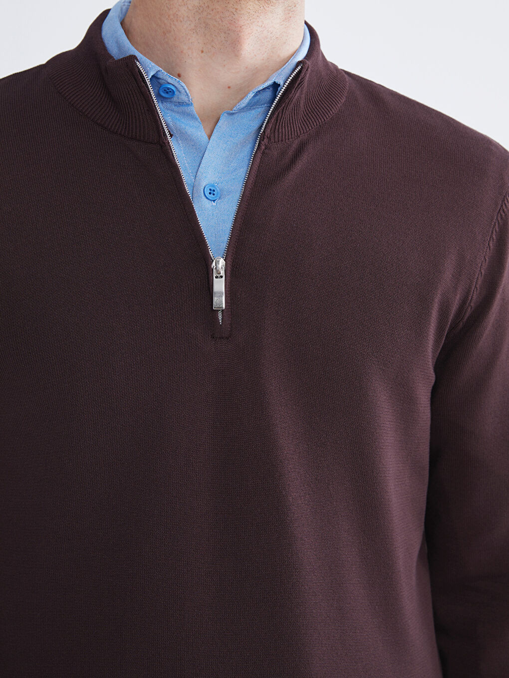 Mürdüm Dik Yaka Erkek Triko Kazak-2