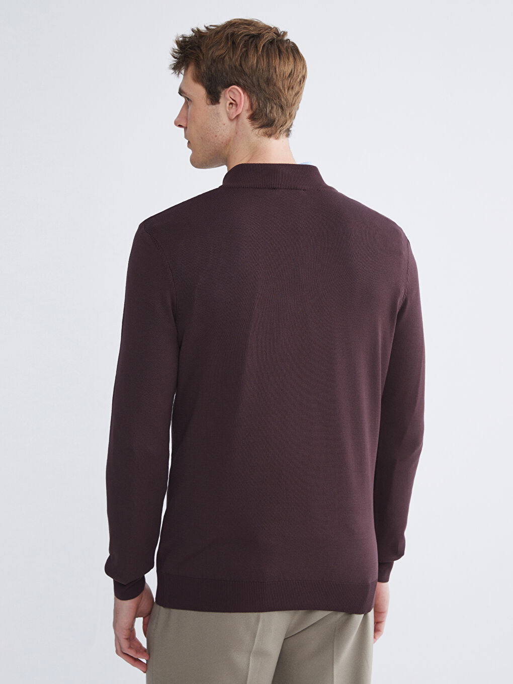 Mürdüm Dik Yaka Erkek Triko Kazak-3