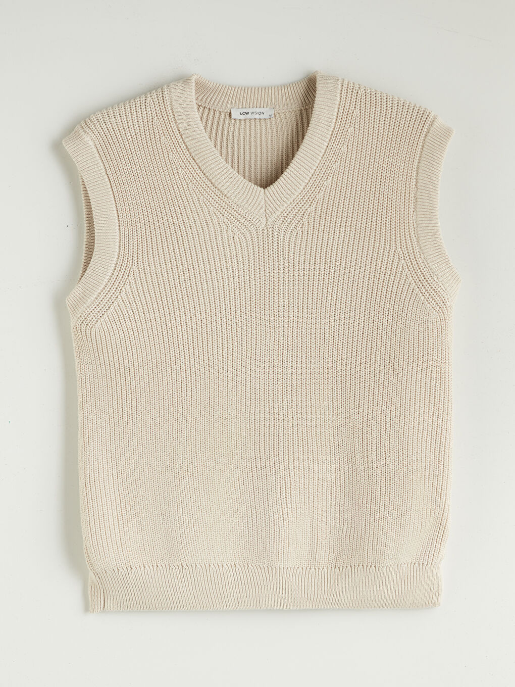 Bej Standart Kalıp V Yaka Erkek Triko Süveter-8