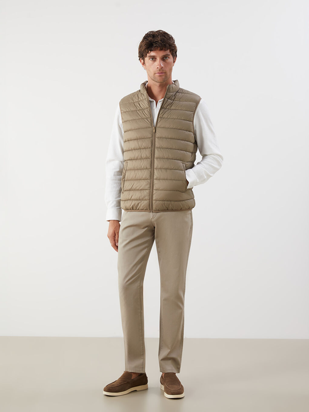 Kahverengi Standart Kalıp Dik Yaka Erkek Şişme Yelek-1