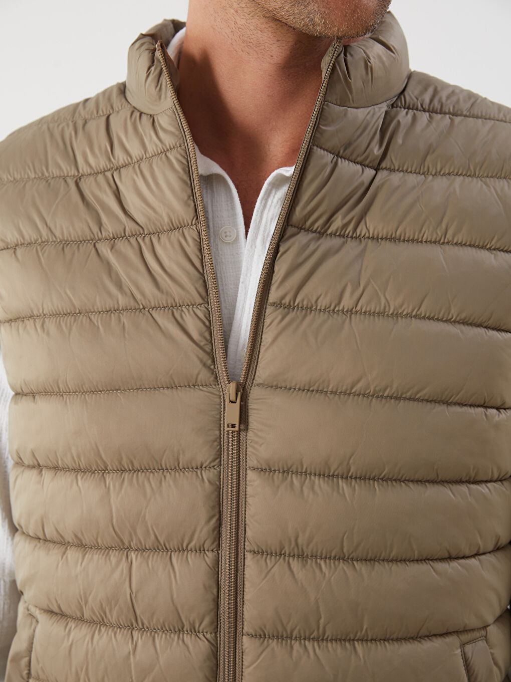 Kahverengi Standart Kalıp Dik Yaka Erkek Şişme Yelek-2