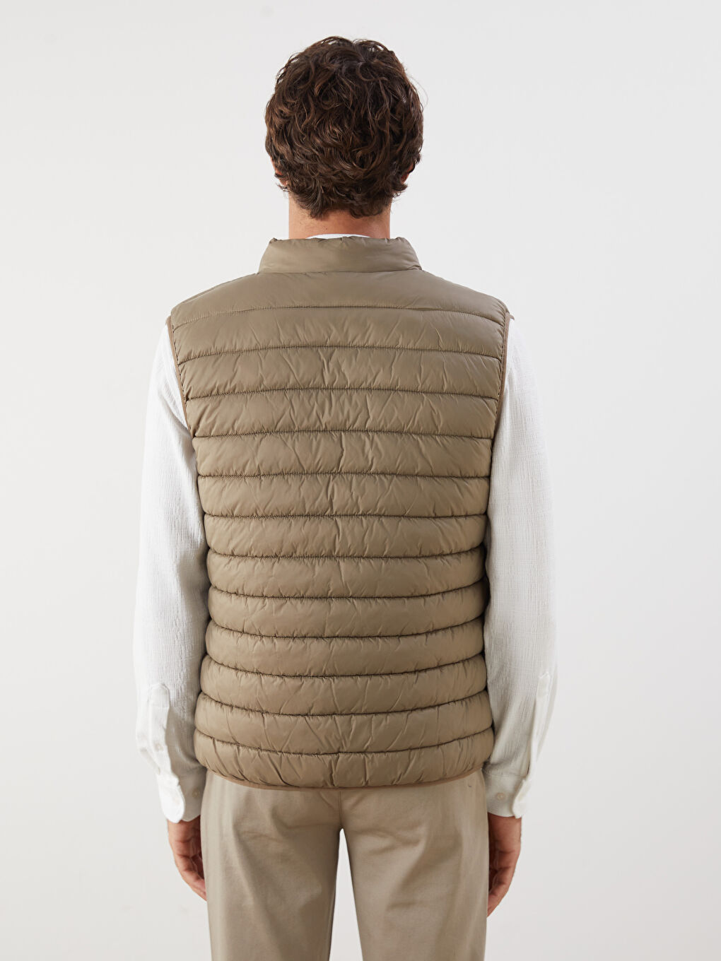 Kahverengi Standart Kalıp Dik Yaka Erkek Şişme Yelek-4