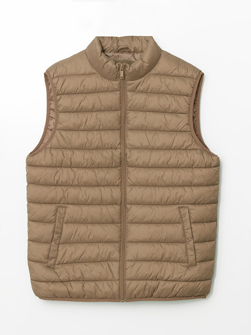 Kahverengi Standart Kalıp Dik Yaka Erkek Şişme Yelek-5