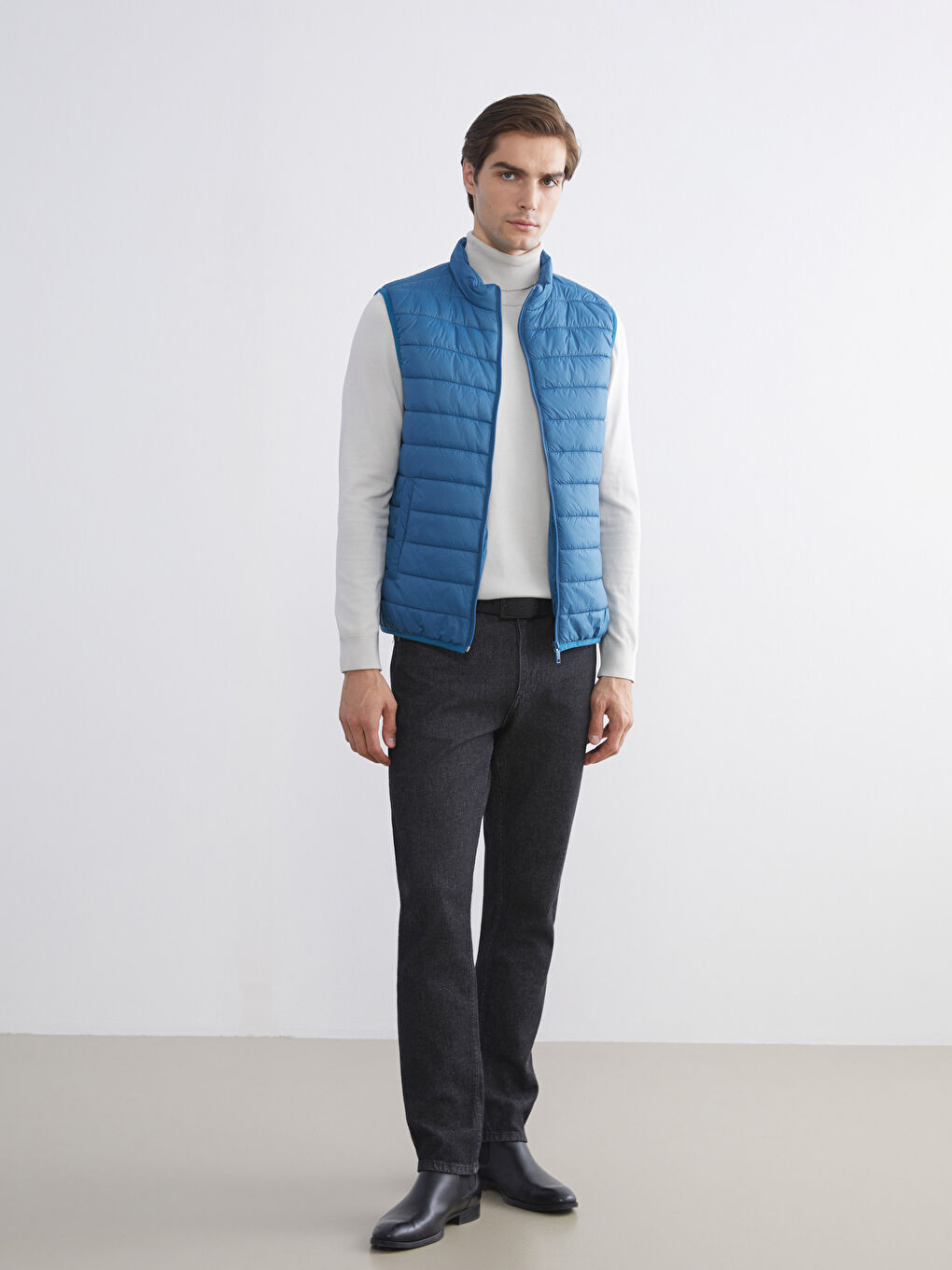 Mavi Standart Kalıp Dik Yaka Erkek Şişme Yelek-1