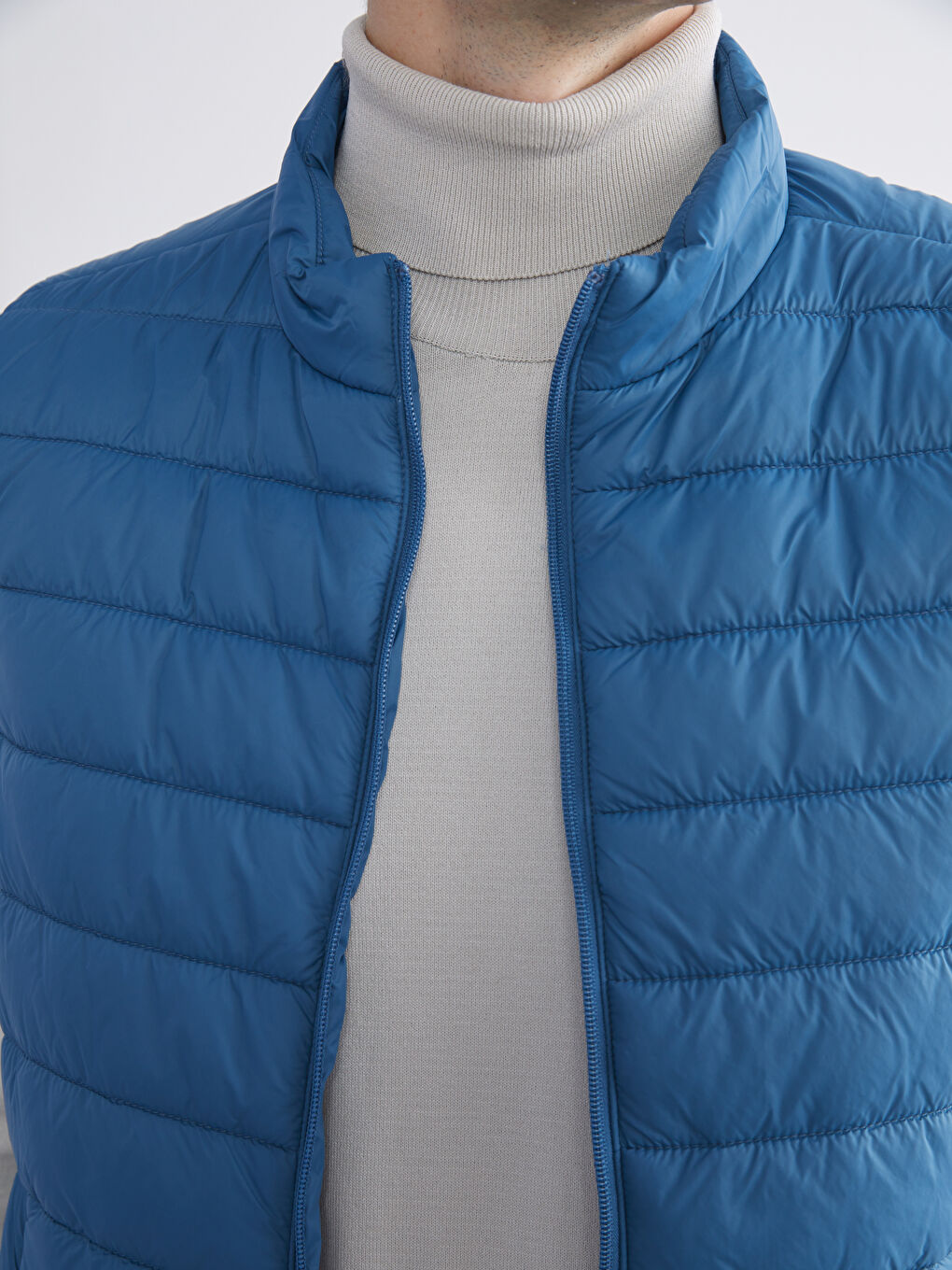 Mavi Standart Kalıp Dik Yaka Erkek Şişme Yelek-2