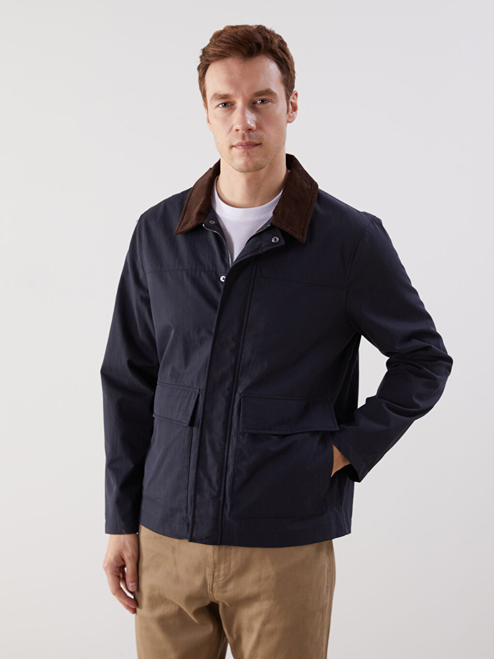 Lacivert Standart Kalıp Kadife Yaka Erkek Mont