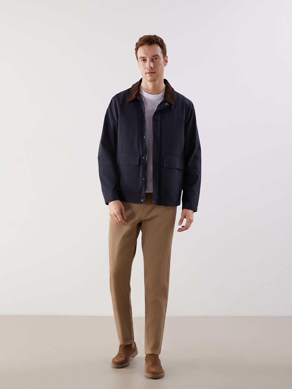 Lacivert Standart Kalıp Kadife Yaka Erkek Mont-1