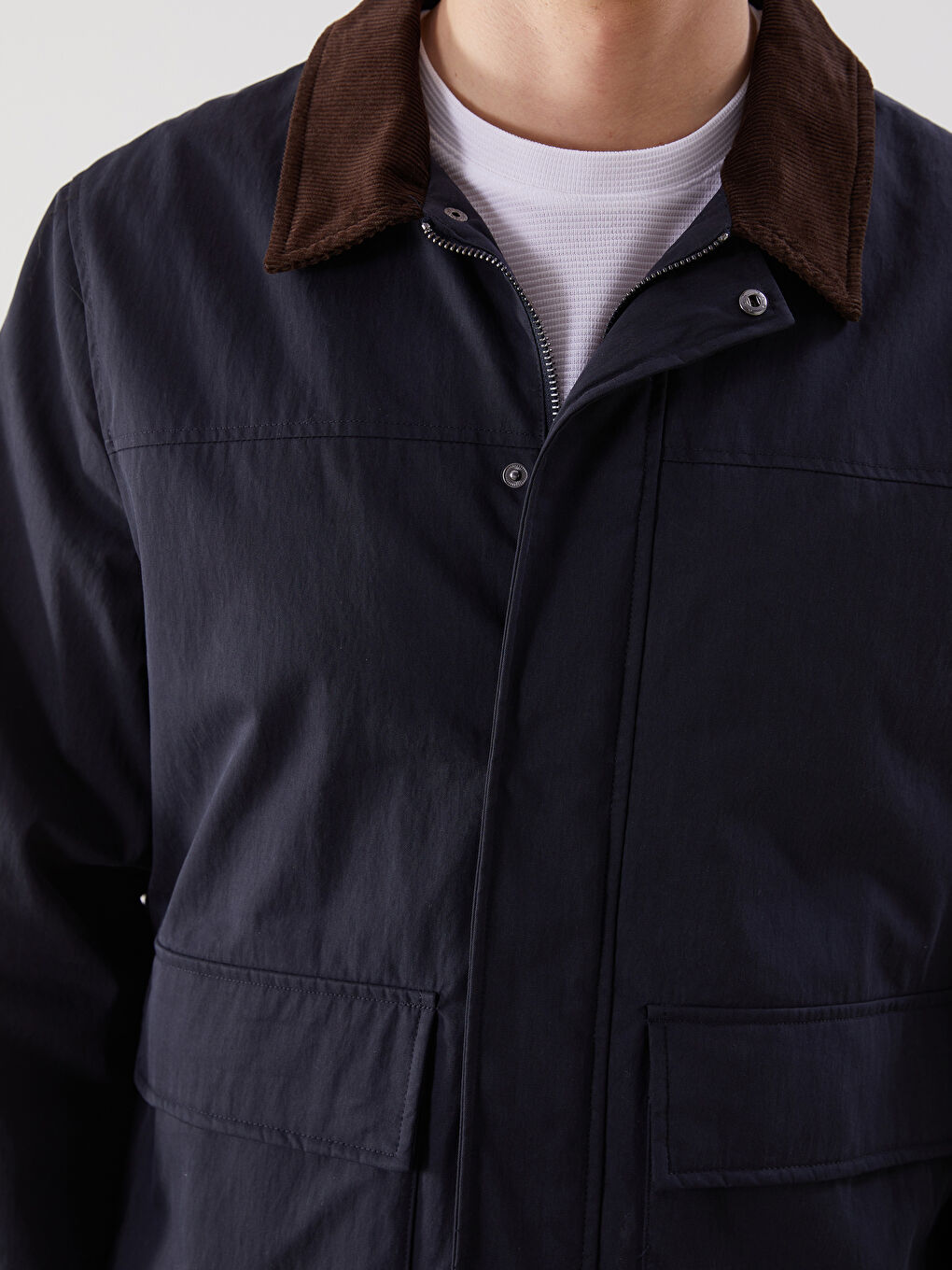 Lacivert Standart Kalıp Kadife Yaka Erkek Mont-3