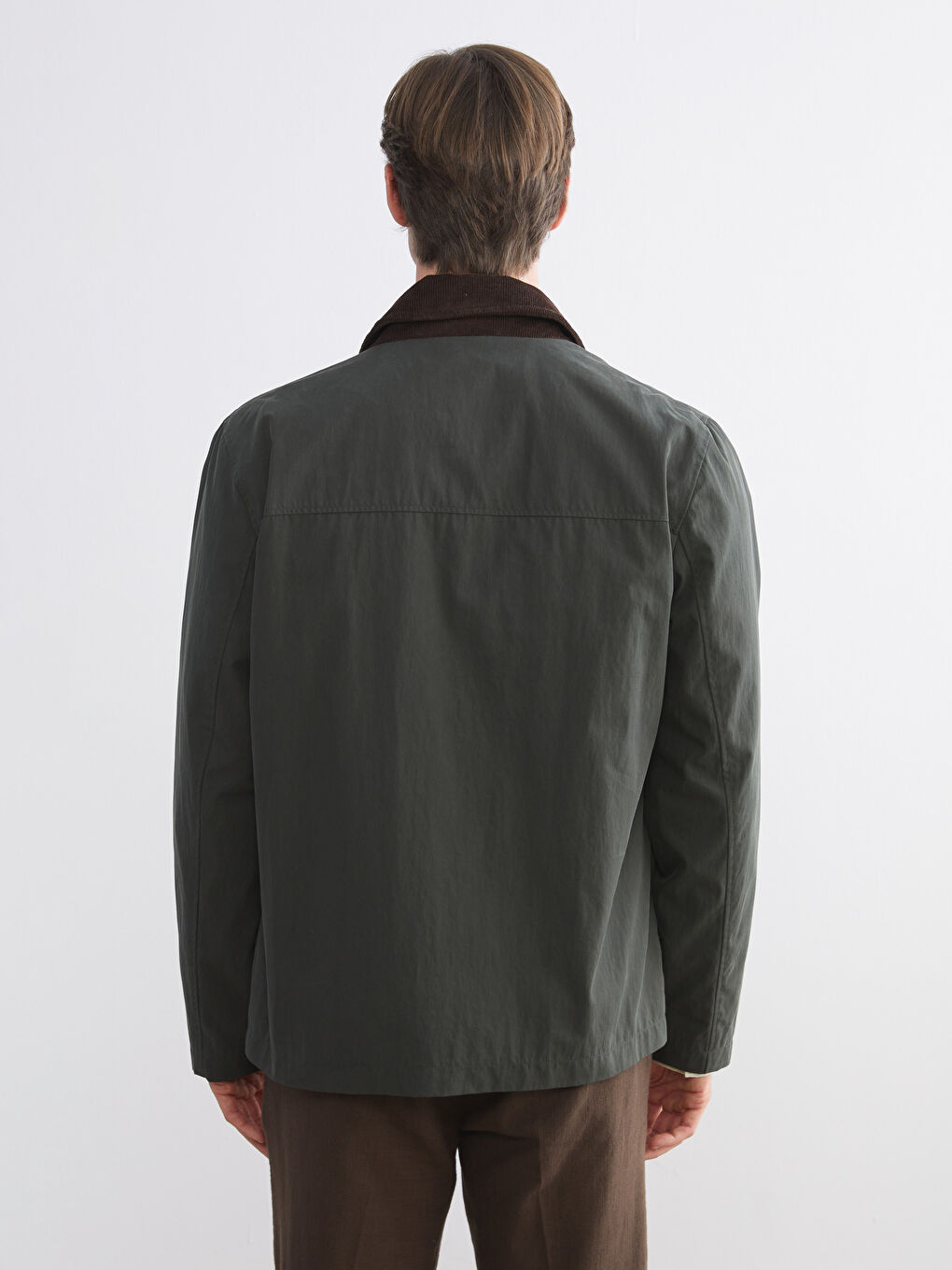 Haki Standart Kalıp Kadife Yaka Erkek Mont-6