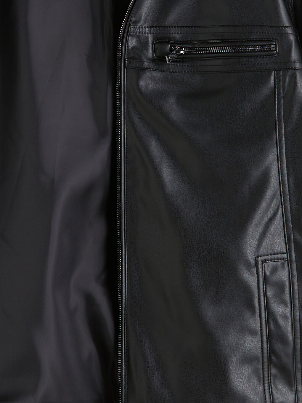 Siyah Gömlek Yaka Erkek Deri Görünümlü Ceket-6