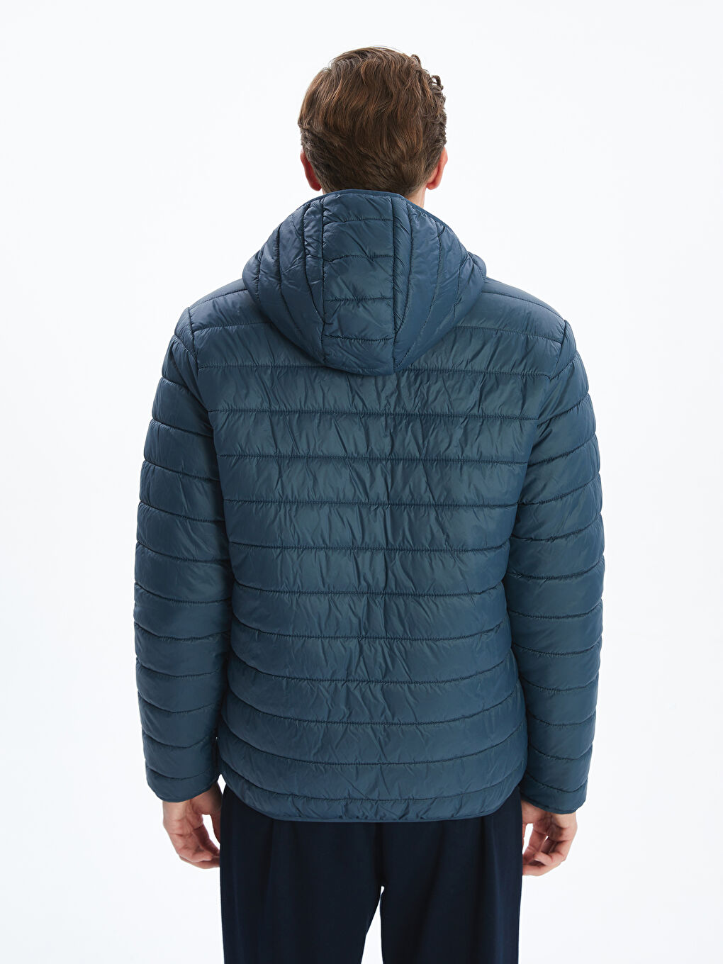 Lacivert Standart Kalıp Kapüşonlu Erkek Şişme Mont-4