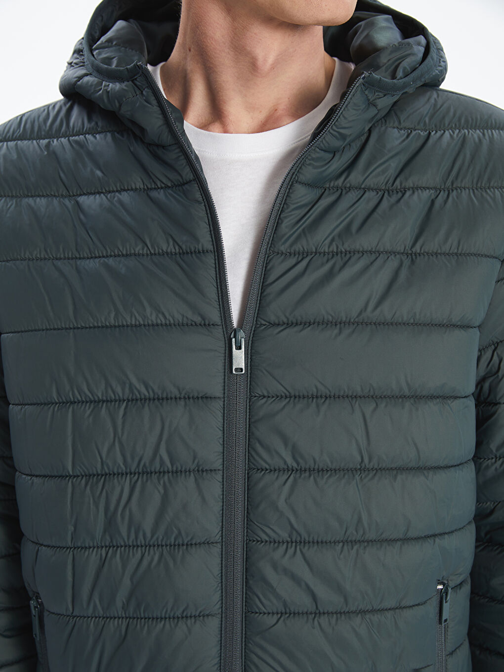 Yeşil Standart Kalıp Kapüşonlu Erkek Şişme Mont-2