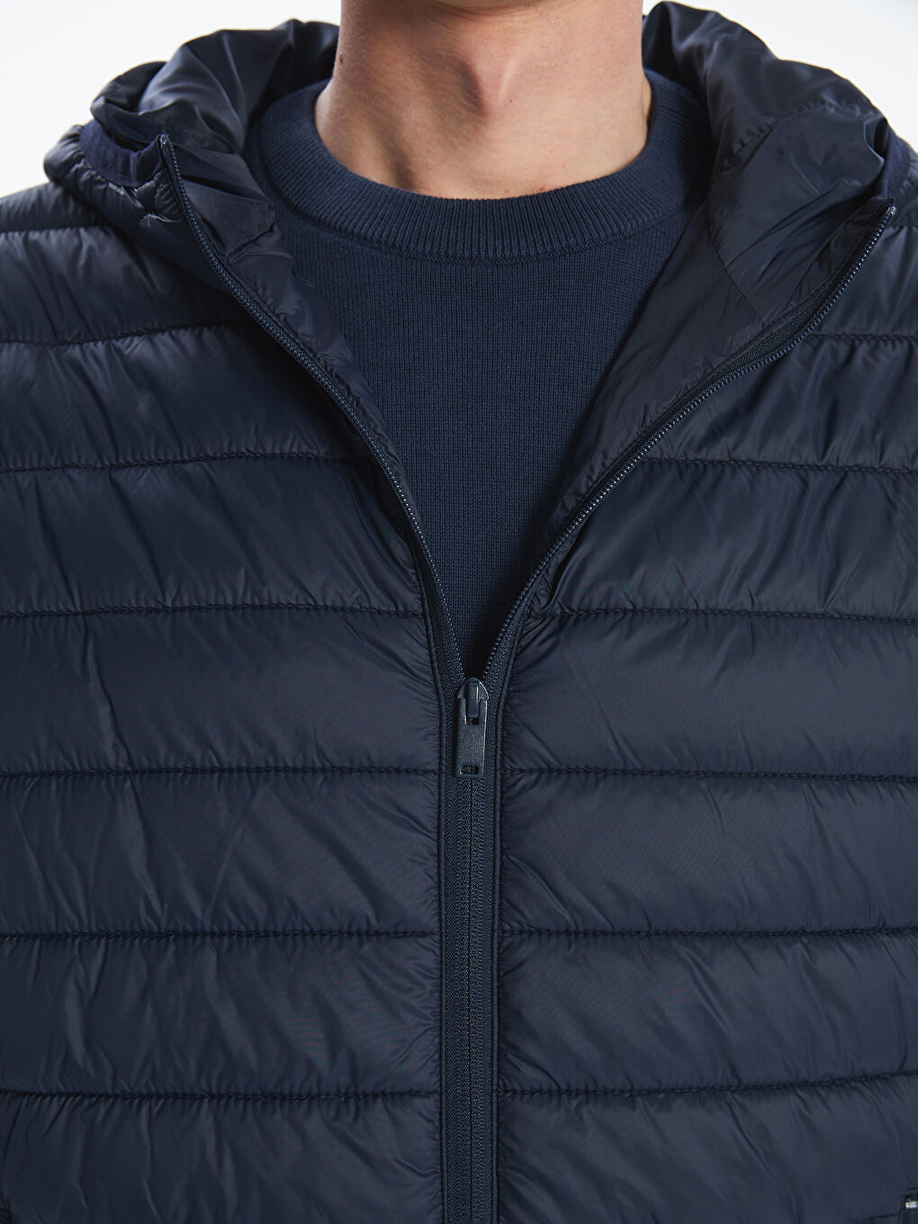 Lacivert Standart Kalıp Kapüşonlu Erkek Şişme Mont-2