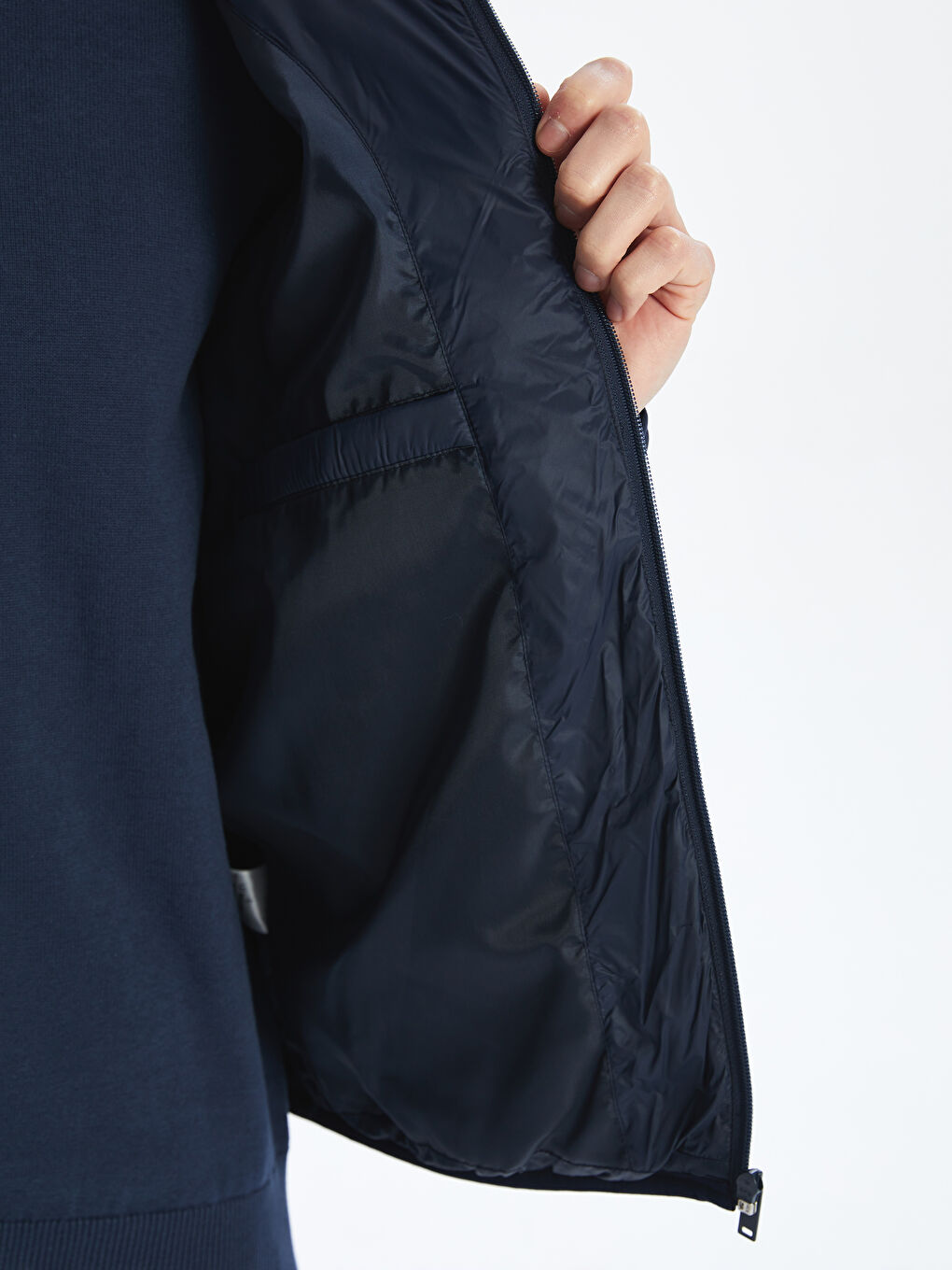 Lacivert Standart Kalıp Kapüşonlu Erkek Şişme Mont-3