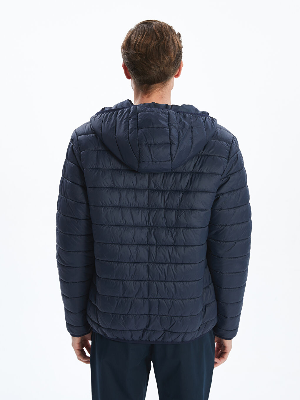 Lacivert Standart Kalıp Kapüşonlu Erkek Şişme Mont-4