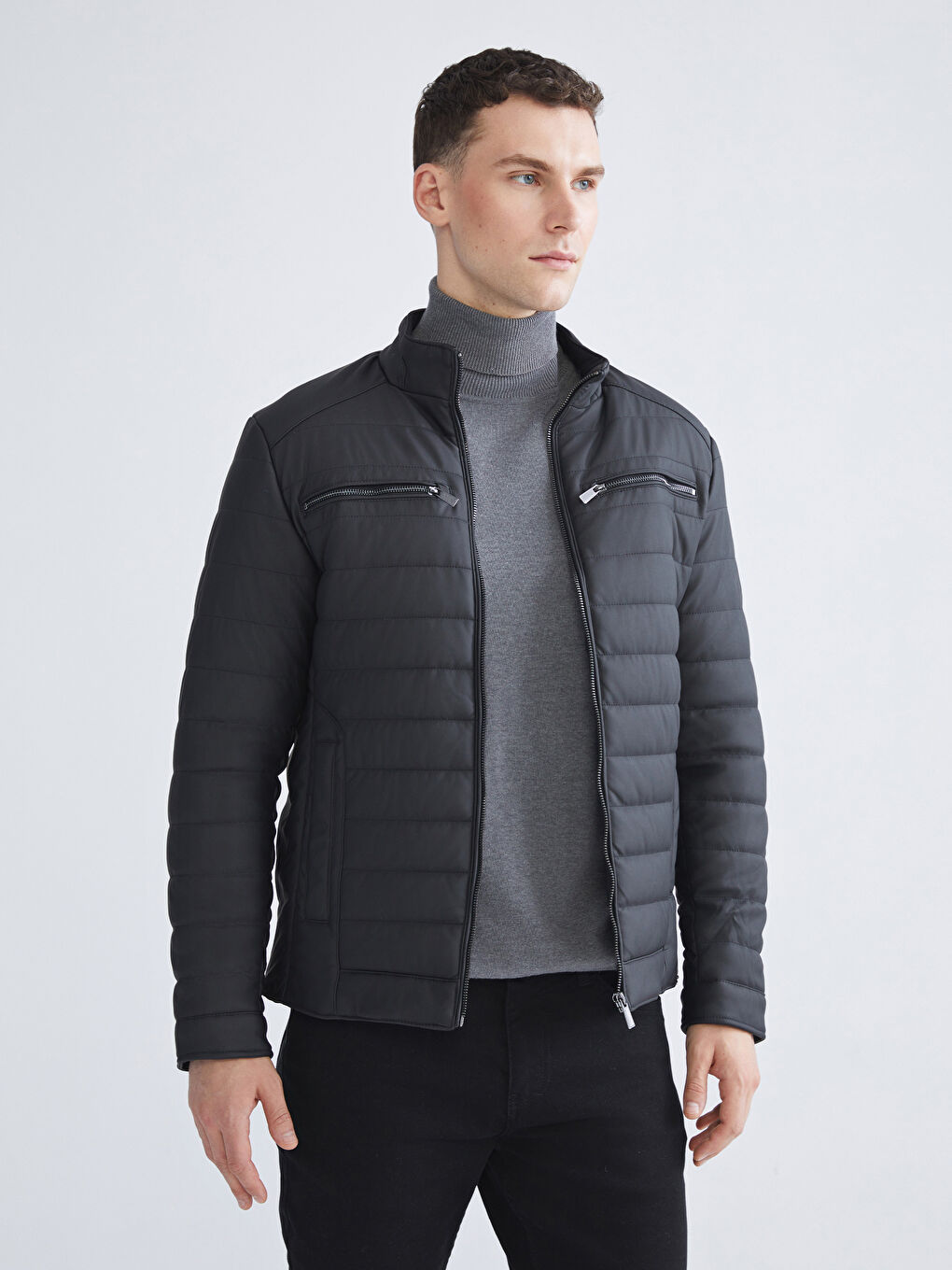 Standard Fit Collared Neck Men's Leather Look Coat-1