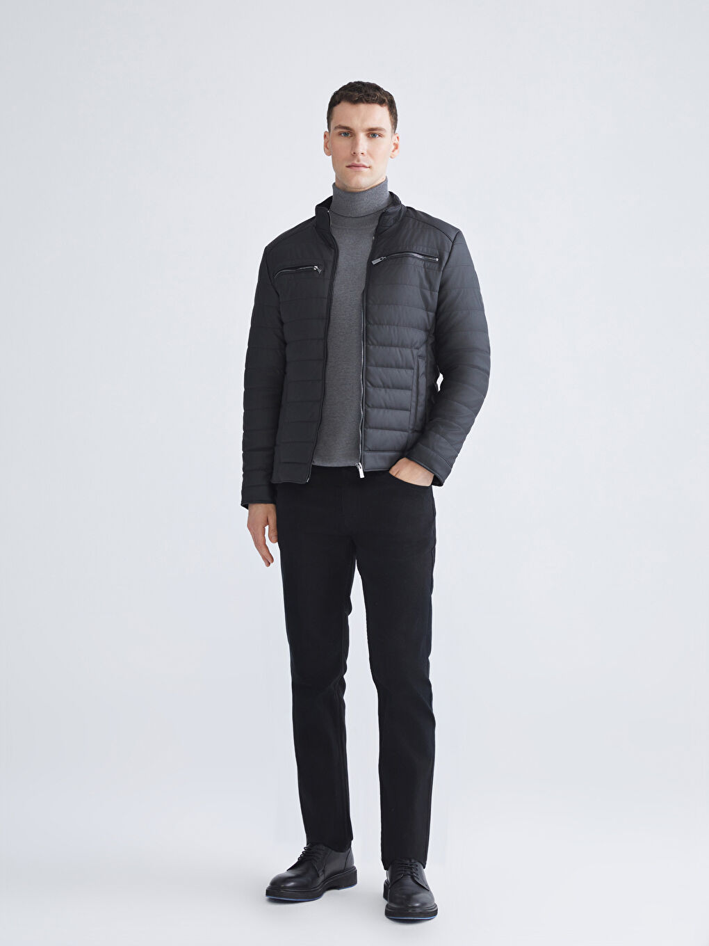 Standard Fit Collared Neck Men's Leather Look Coat-2