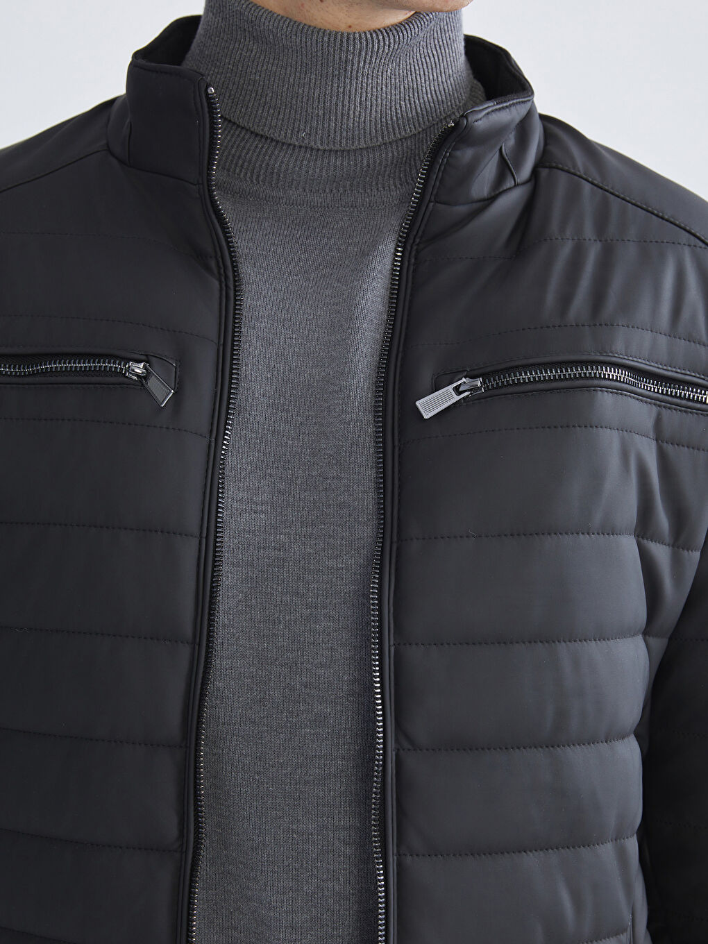 Standard Fit Collared Neck Men's Leather Look Coat-4