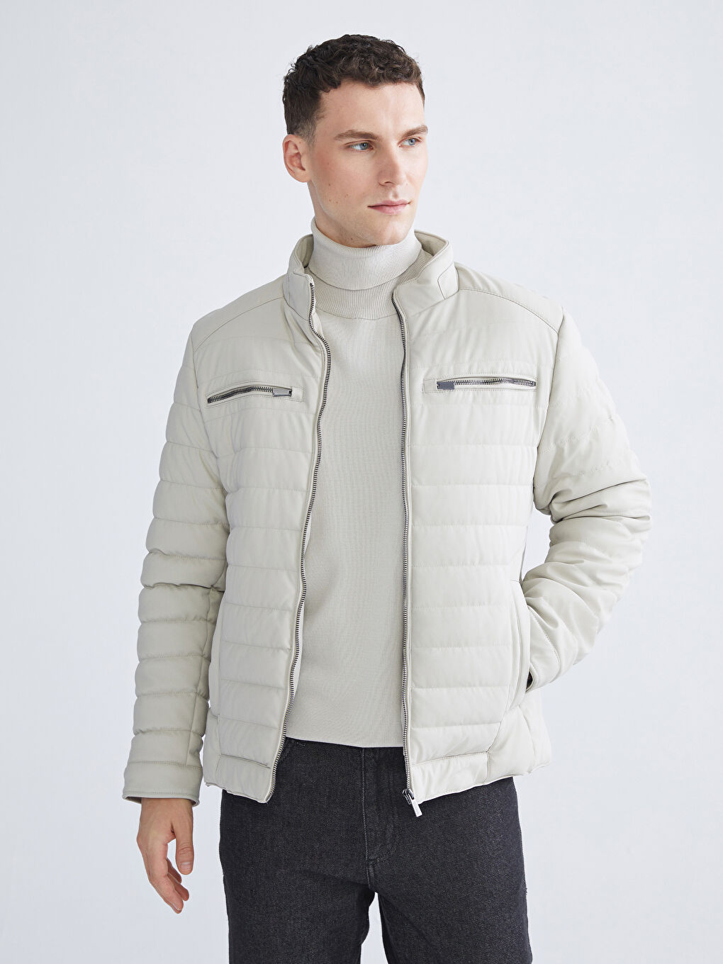 Пальто из искусственной кожи с отложным воротником стандартного кроя для мужчин-1