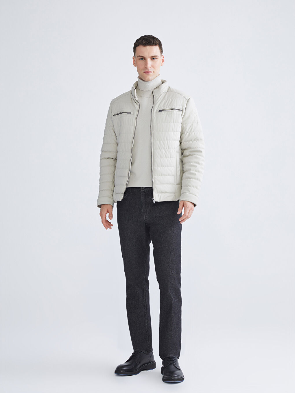 Пальто из искусственной кожи с отложным воротником стандартного кроя для мужчин-2