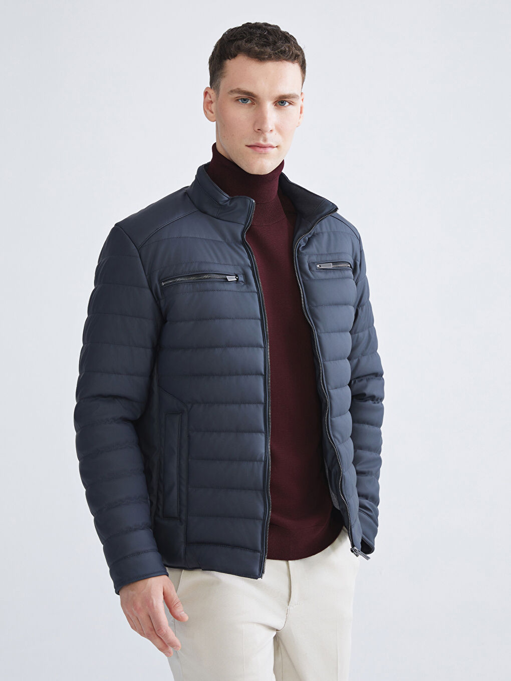 Standard Fit Collared Neck Men's Leather Look Coat-1