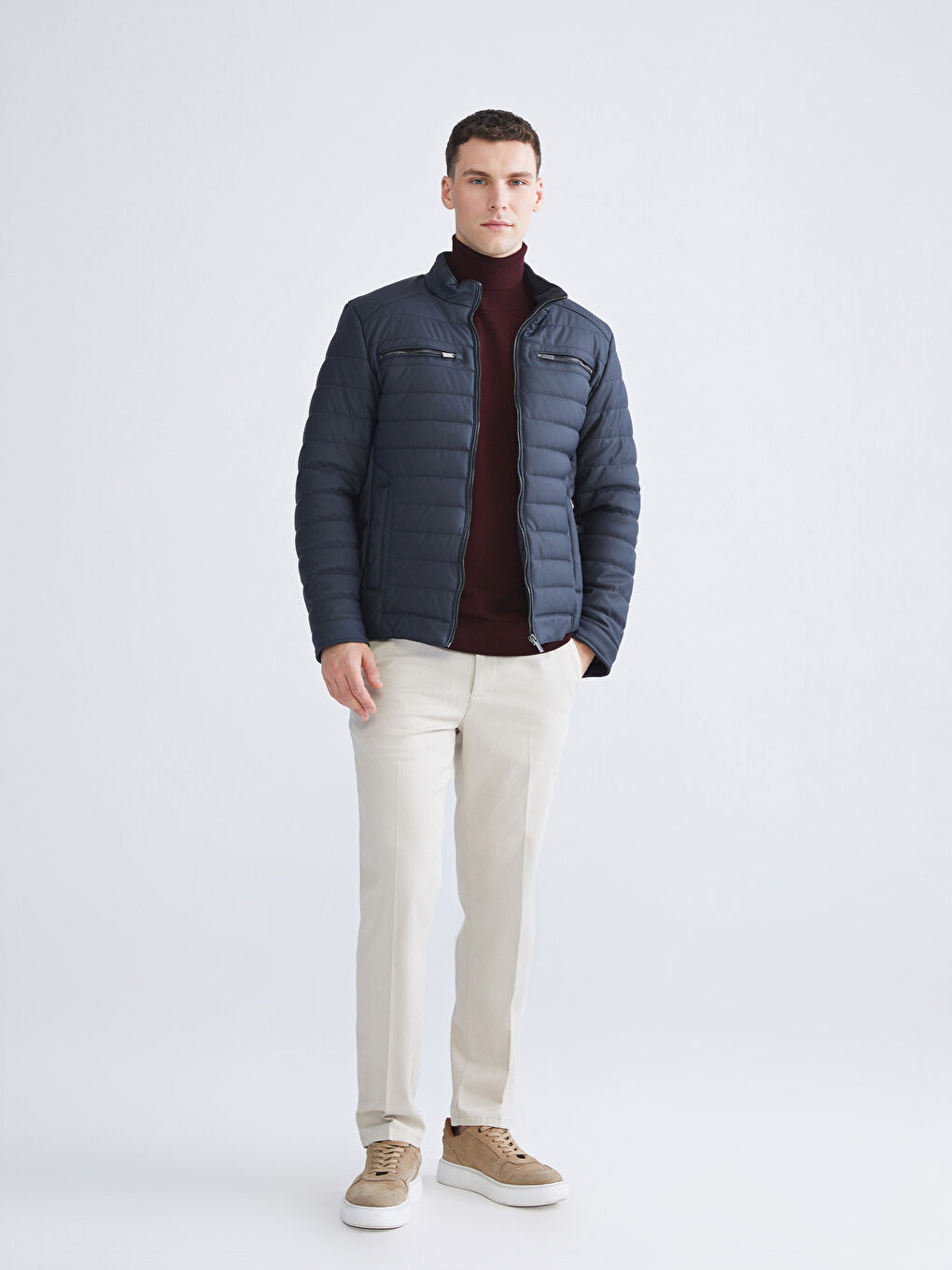 Standard Fit Collared Neck Men's Leather Look Coat-2