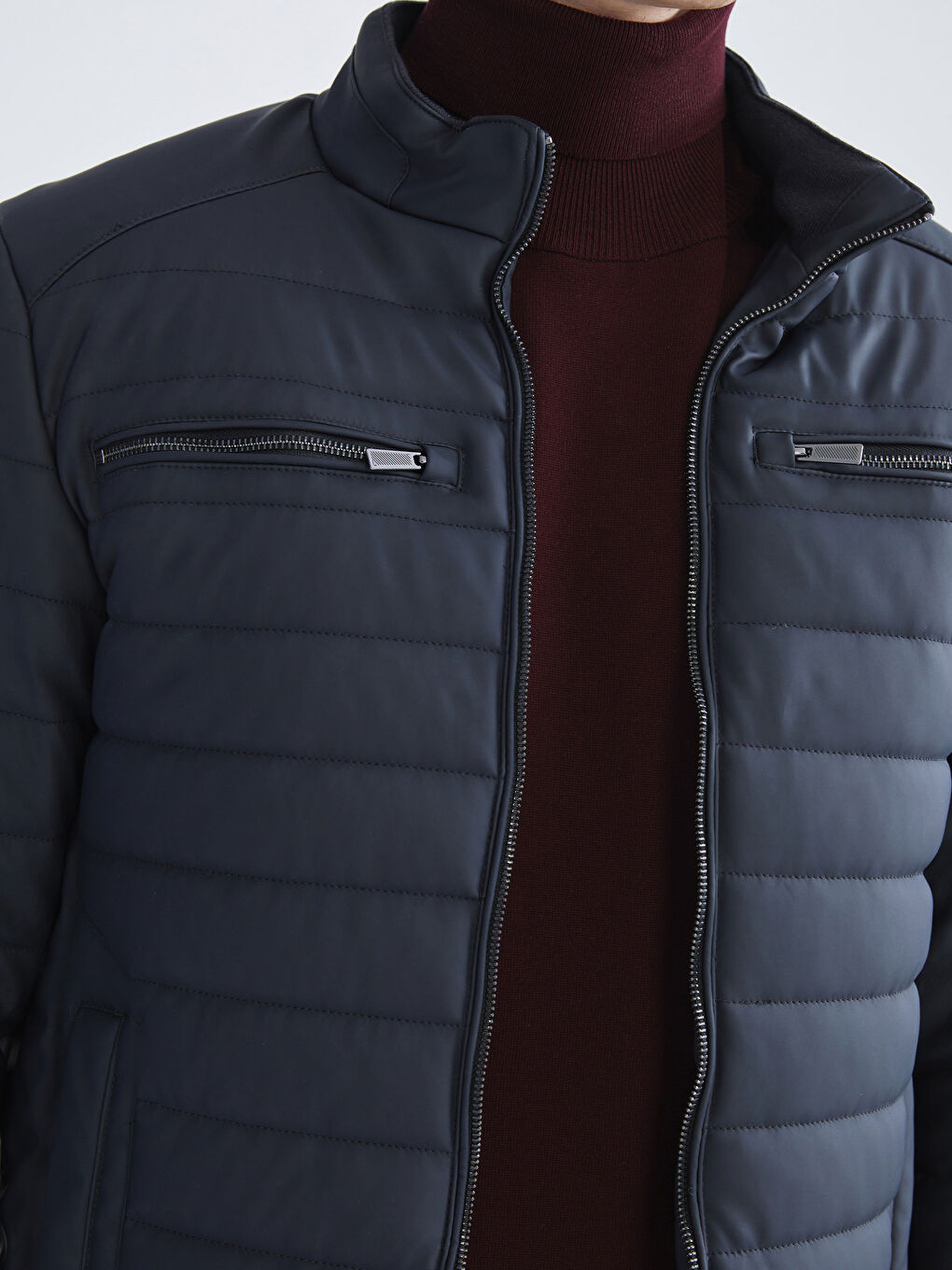 Standard Fit Collared Neck Men's Leather Look Coat-4