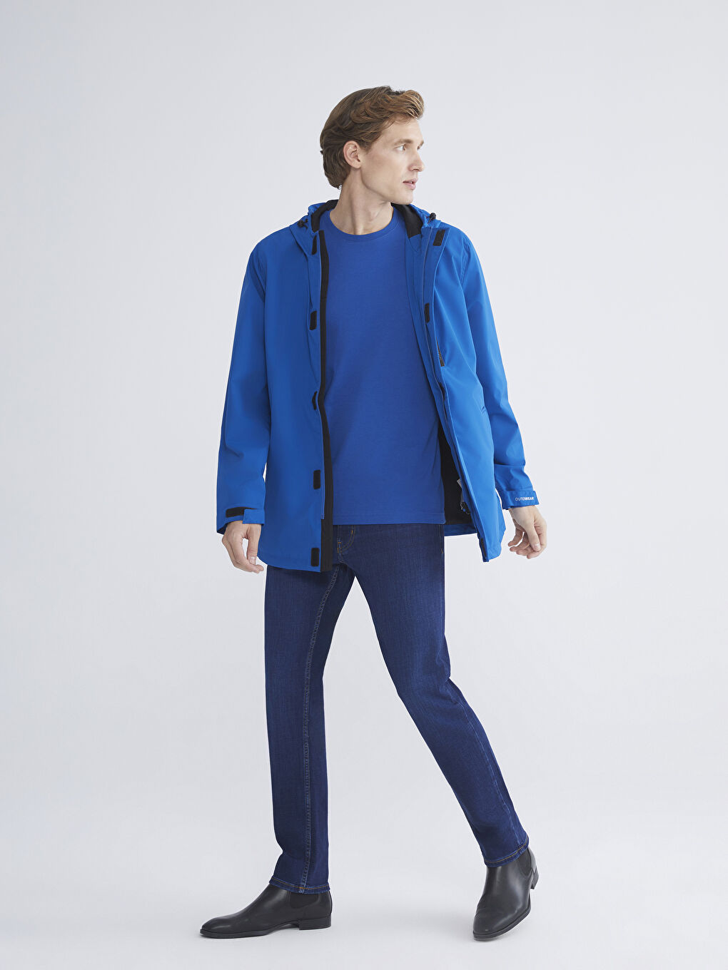 Mavi Standart Kalıp Kapüşonlu Erkek Mont-1