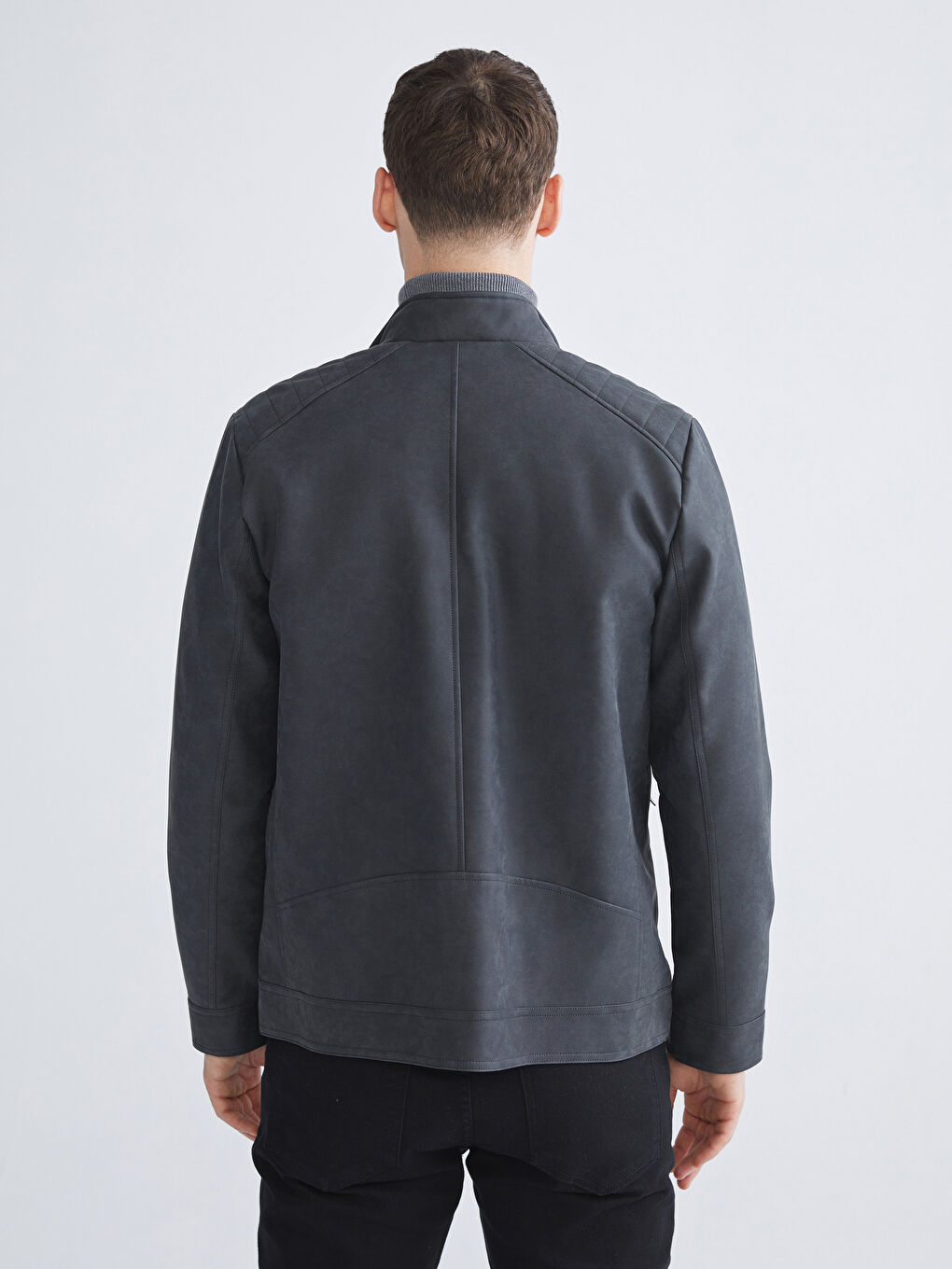 LCWAIKIKI Classic Standard Fit Turtle Neck Long Sleeve Faux Leather Men's Coat -W53136Z8-CUZ
