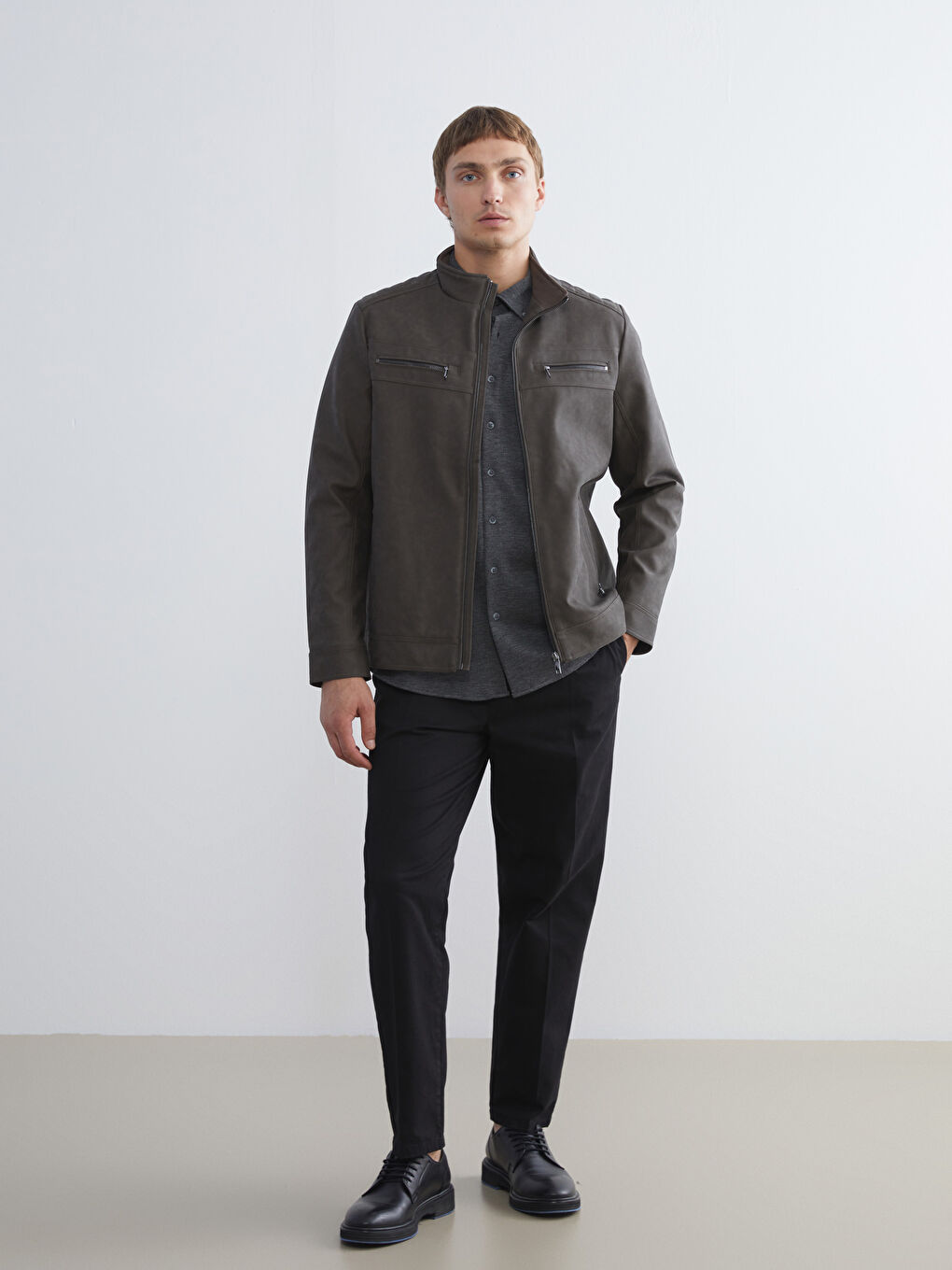 LCWAIKIKI Classic Standard Fit Turtle Neck Long Sleeve Faux Leather Men's Coat -W53136Z8-DFV
