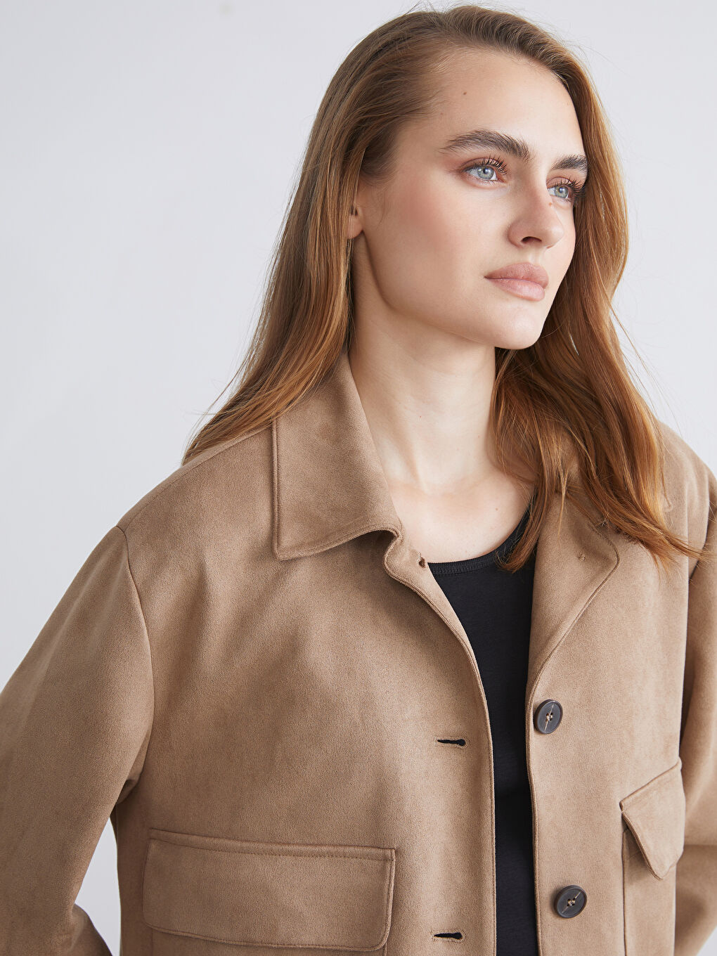 Пиджак из замши с отложным воротником для женщин-2