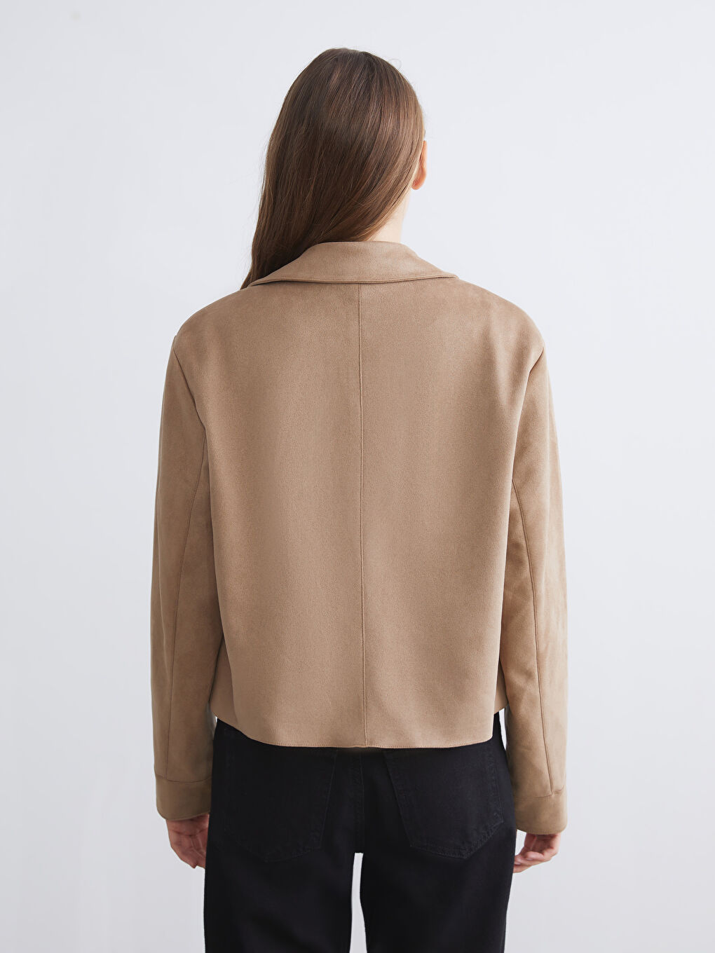 Пиджак из замши с отложным воротником для женщин-4