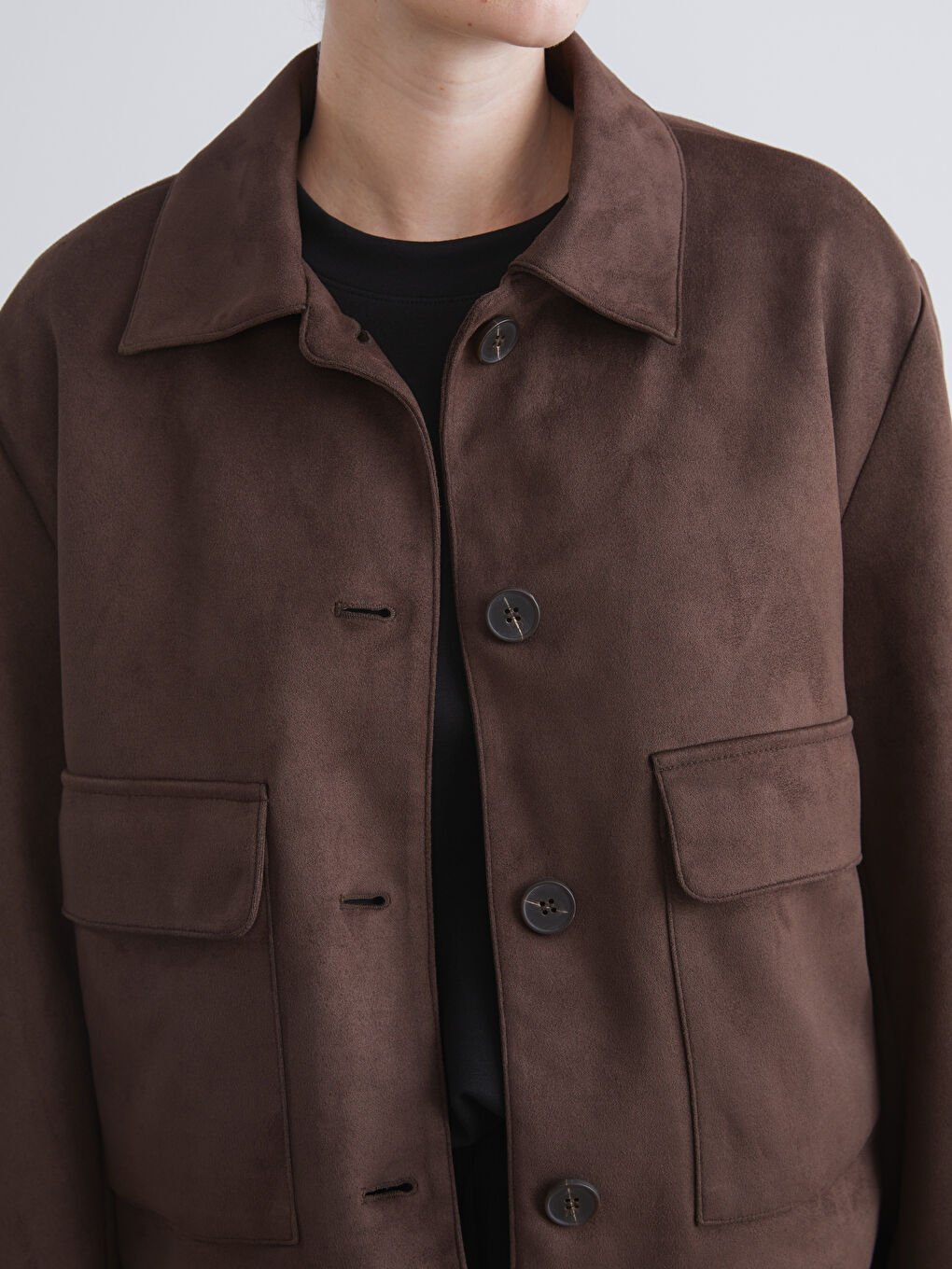 Kahverengi Gömlek Yaka Süet Kadın Ceket-2