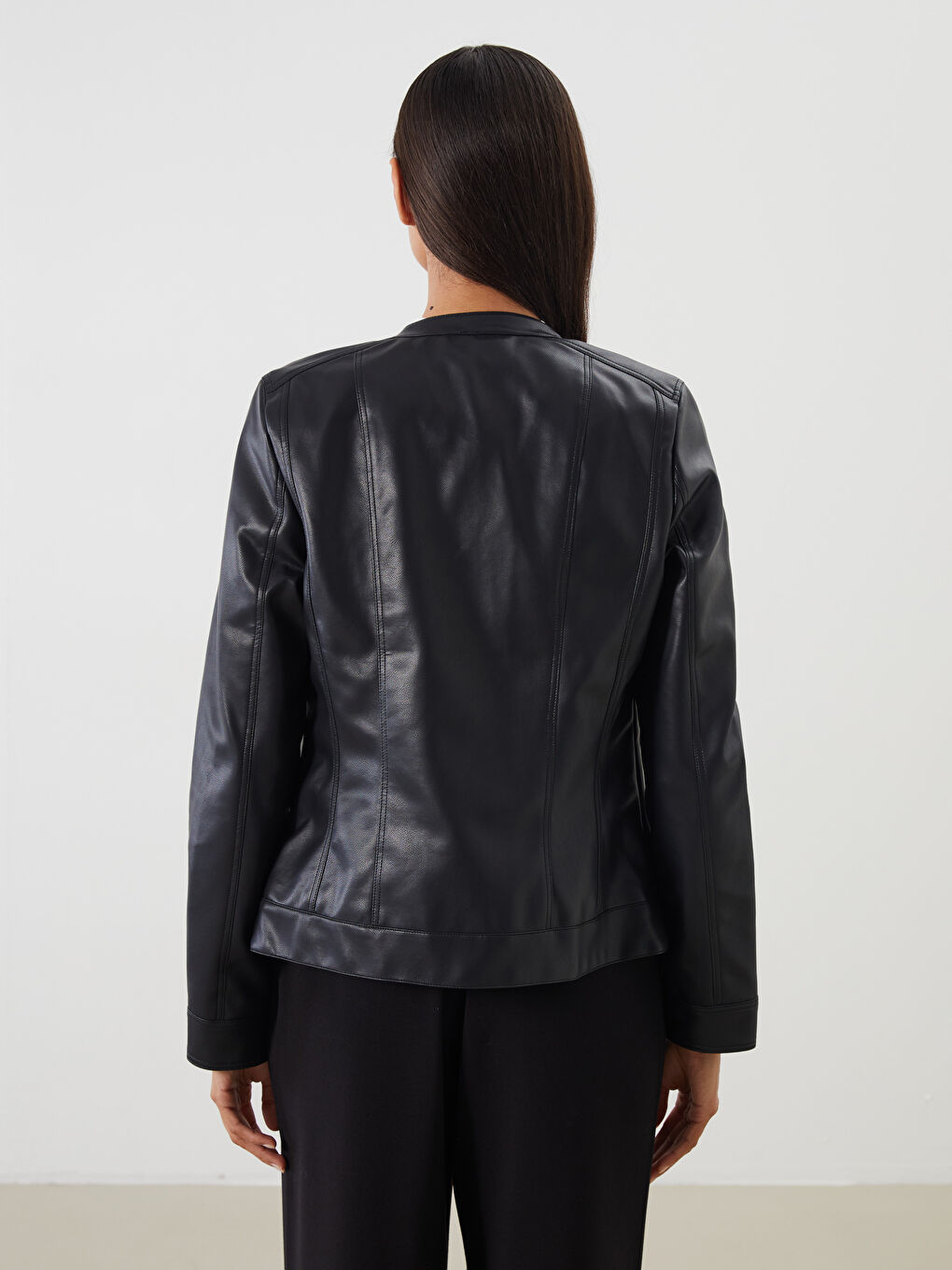 LCWAIKIKI Classic Crew Neck Women's Faux Leather Jacket -W53159Z8-CVL