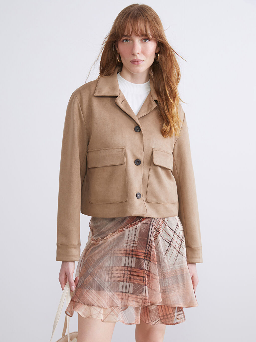 LCWAIKIKI Classic Collared Neck Women's Faux Suede Jacket -W53164Z8-ELJ