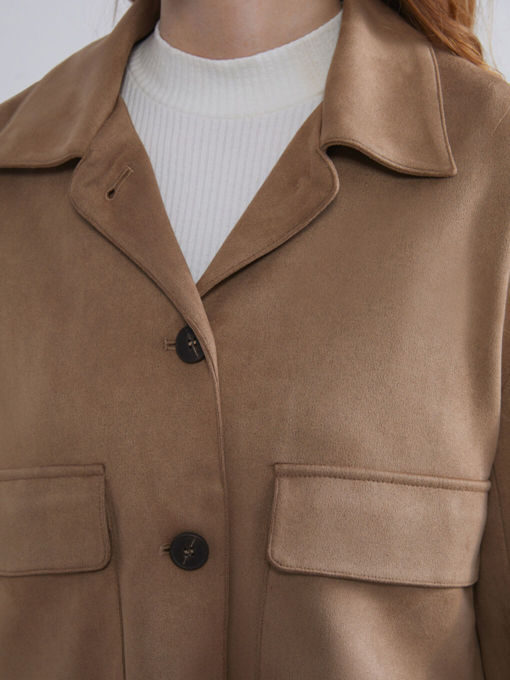 LCWAIKIKI Classic Collared Neck Women's Faux Suede Jacket -W53164Z8-ELJ