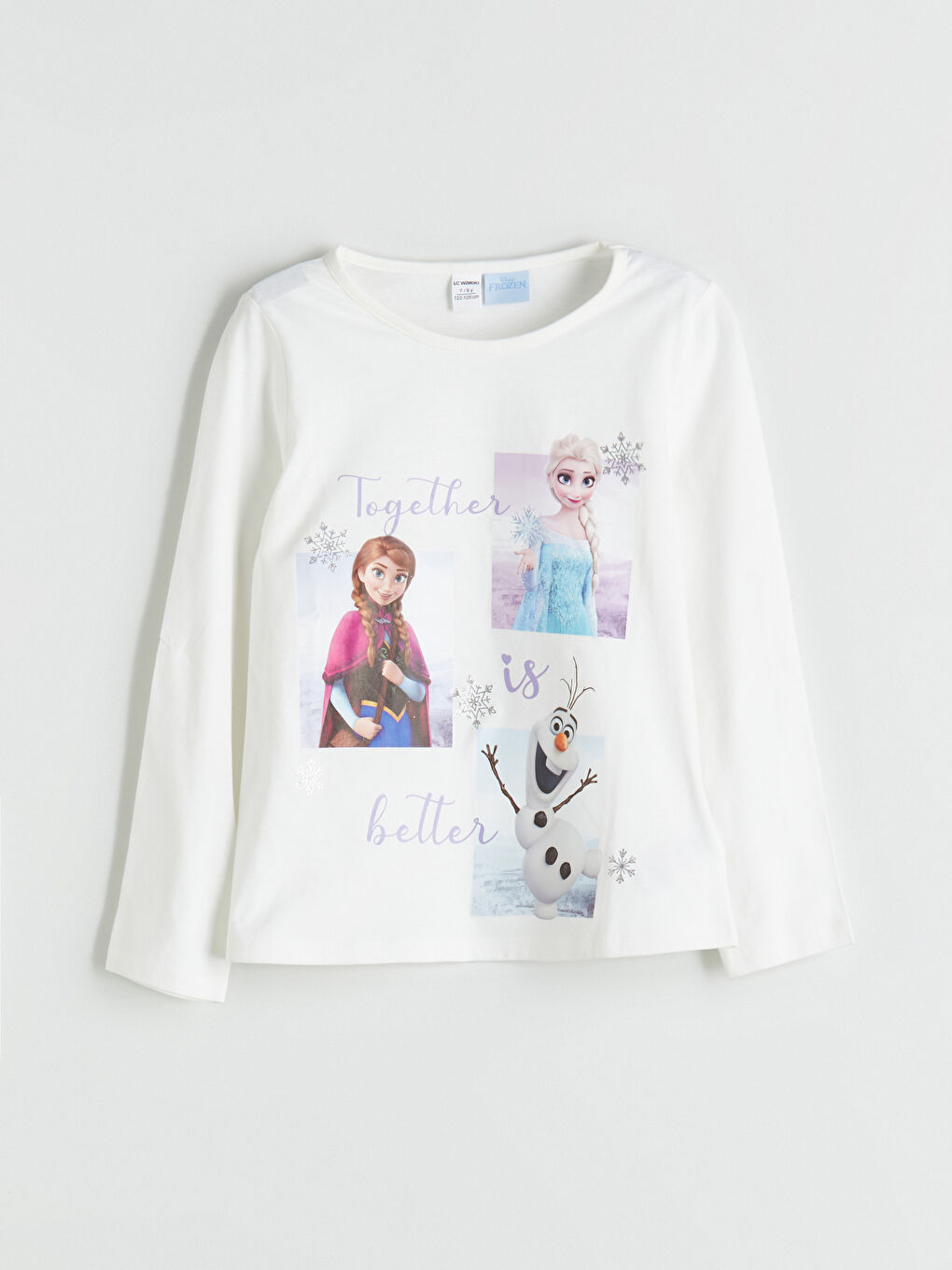 LCW Kids قميص كول مدور مطبوع فروزن كم طويل للبنات -W53191Z1-R9J