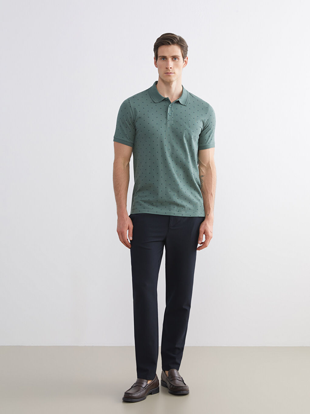 Polo Neck Patterned Pique Men's T-Shirt-1