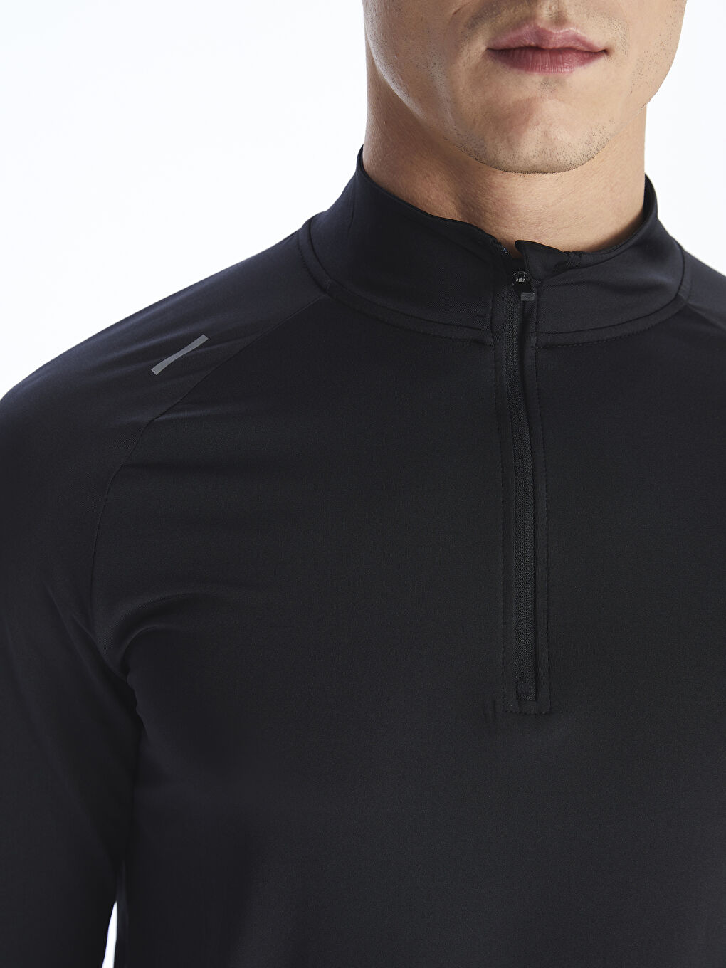 Siyah Dik Yaka Uzun Kollu Erkek Spor Tişört-2