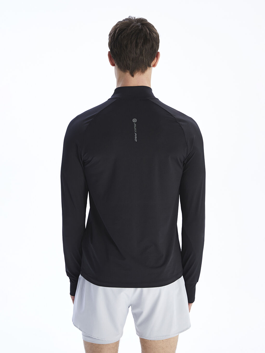 Siyah Dik Yaka Uzun Kollu Erkek Spor Tişört-3