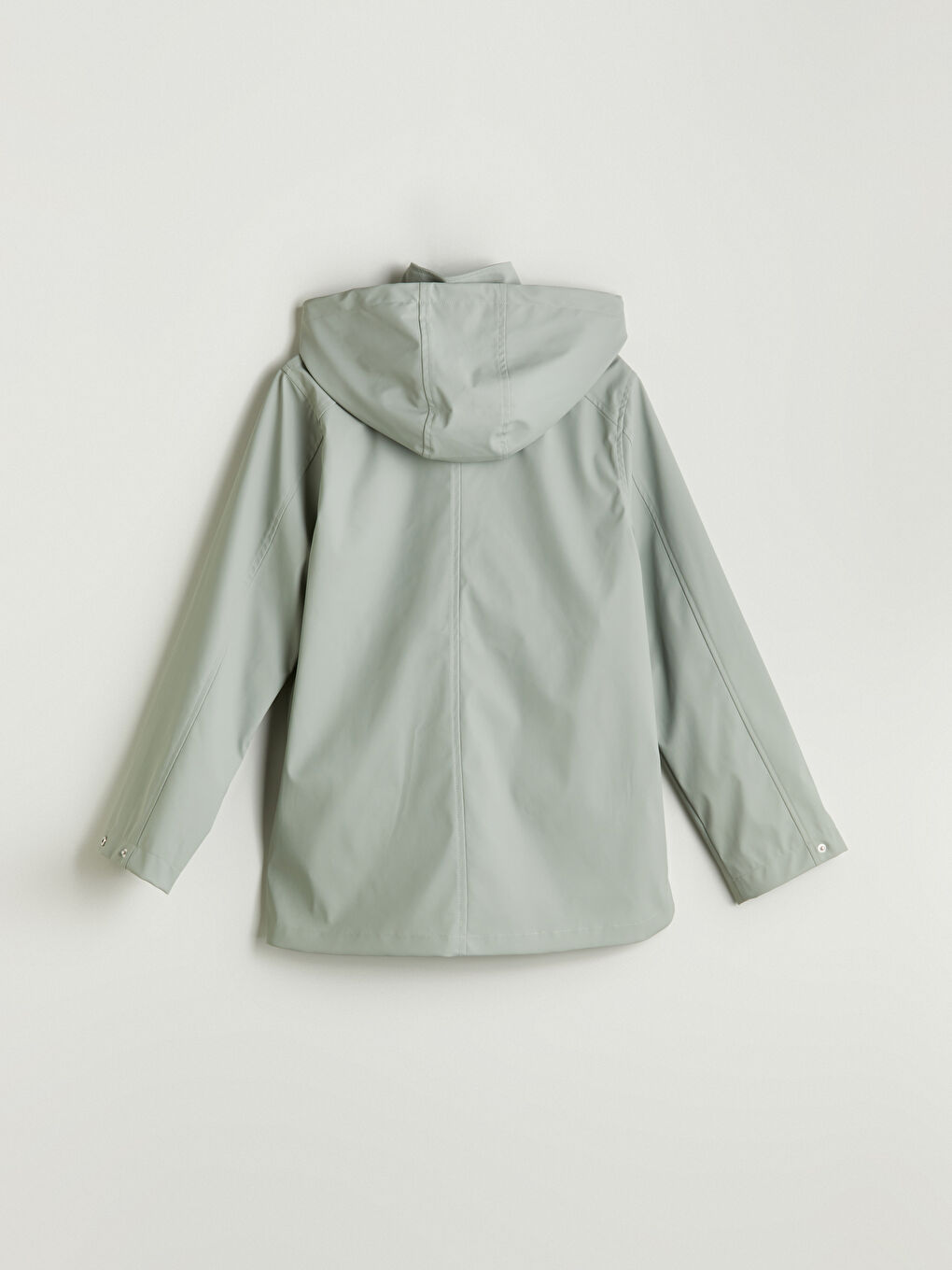 Haki Kapüşonlu Deri Görünümlü Kadın Yağmurluk-6