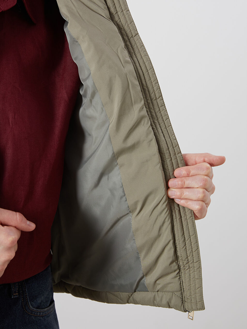 Haki Dik Yaka Kadın Şişme Mont-3