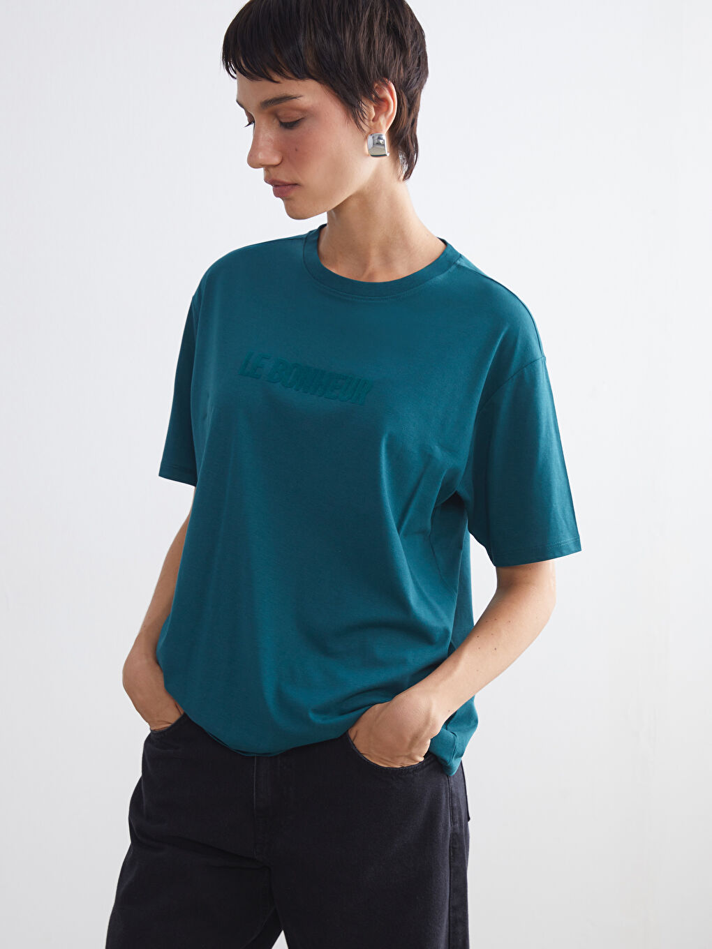 LCW Vision Crew Neck Printed Oversize Women's T-Shirt -W53243Z8-HQ0