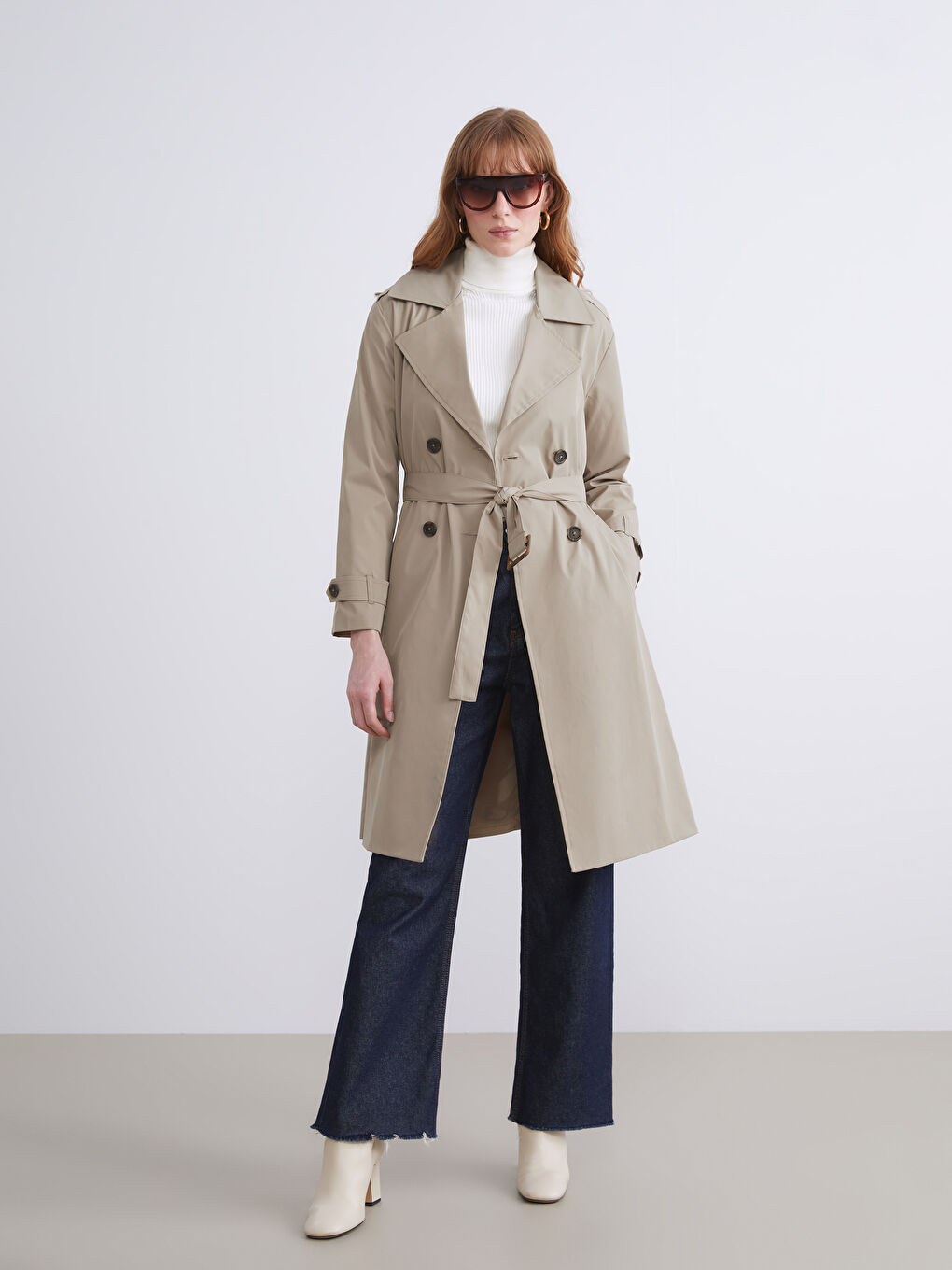 Bej Kruvaze Yaka Kadın Trençkot-1