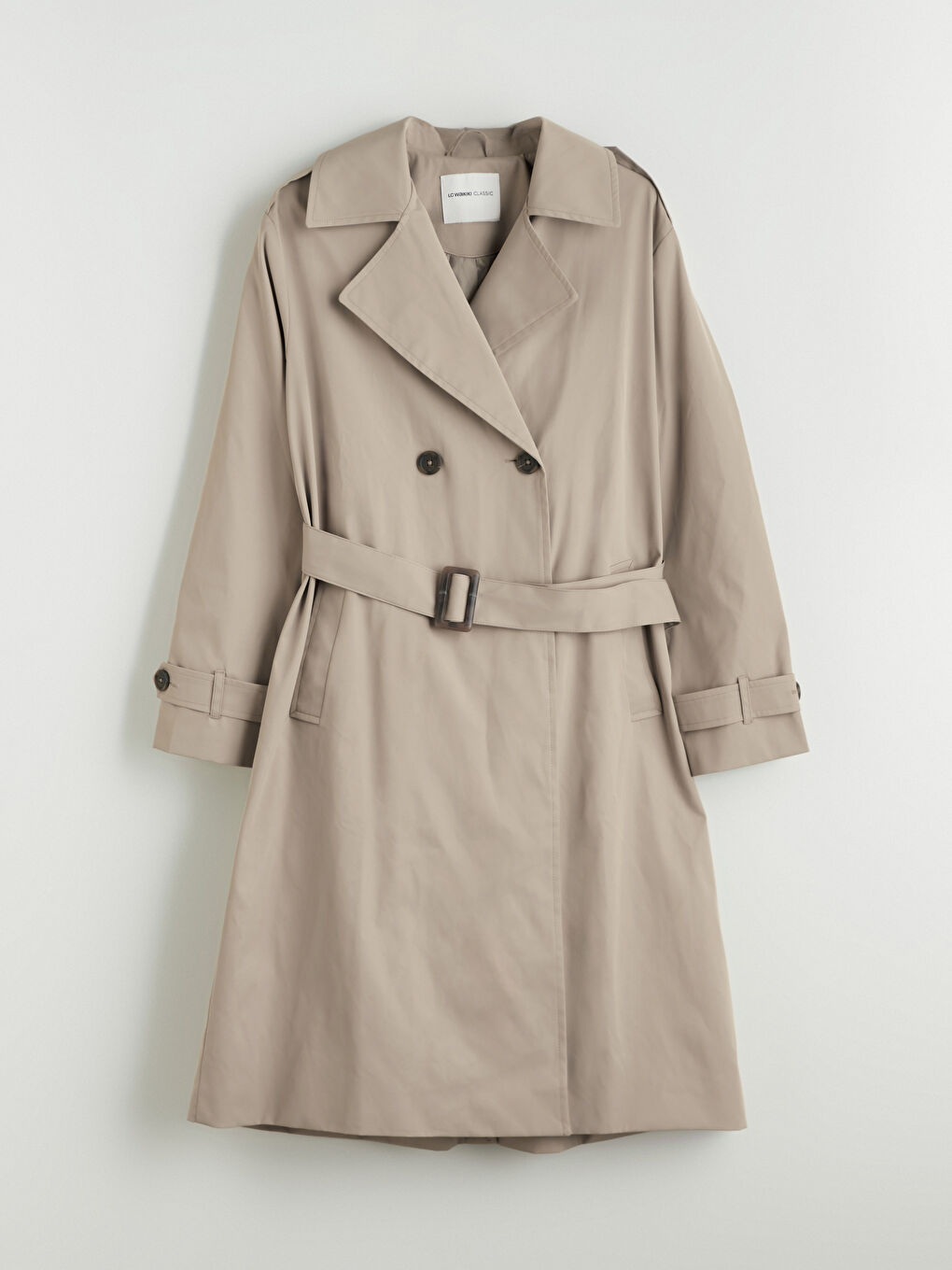 Bej Kruvaze Yaka Kadın Trençkot-5