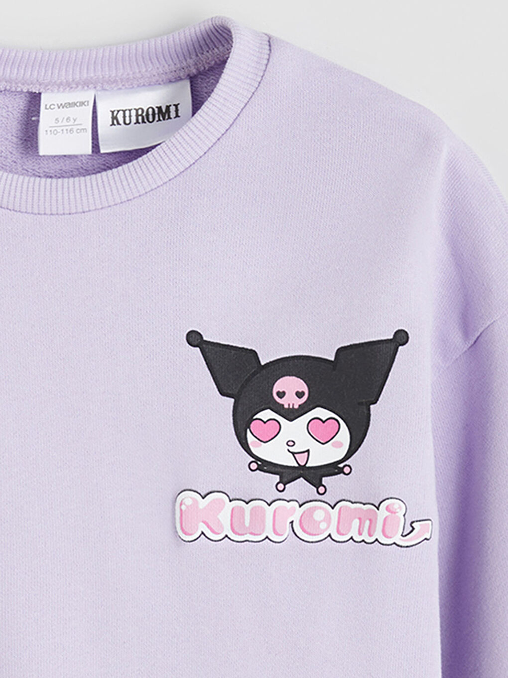 Lila Bisiklet Yaka Kuromi Baskılı Kız Çocuk Sweatshirt-1