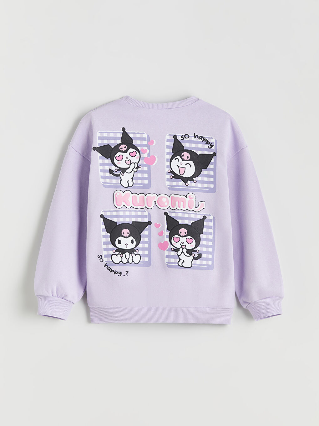 Lila Bisiklet Yaka Kuromi Baskılı Kız Çocuk Sweatshirt-2