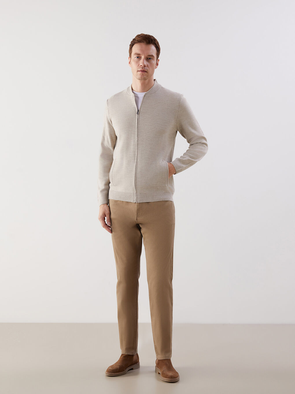 Funnel Neck Plain Men's Knitwear Cardigan-1