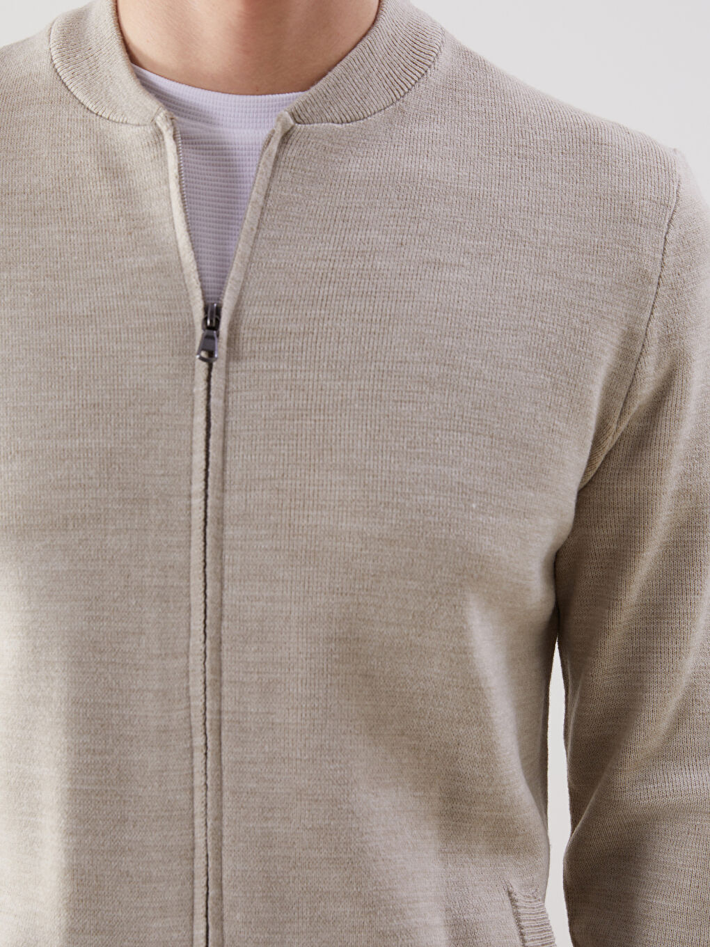 Funnel Neck Plain Men's Knitwear Cardigan-2