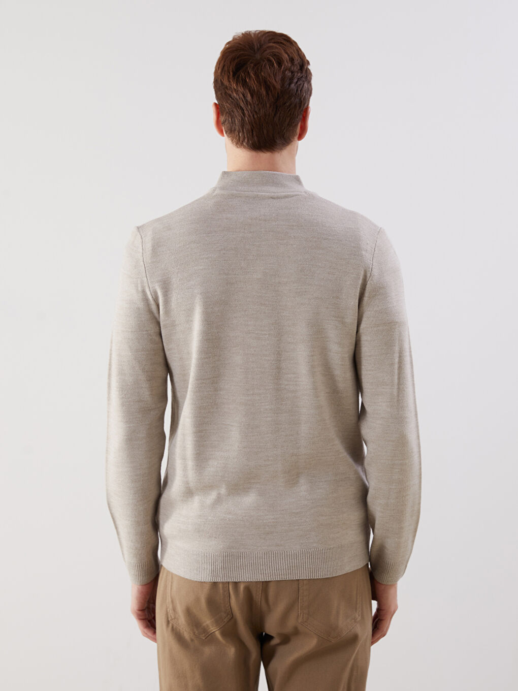 Funnel Neck Plain Men's Knitwear Cardigan-3